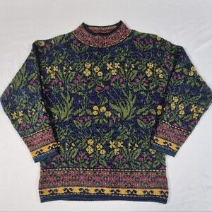 Vintage Carducci Colorful Floral Mock Neck Knit Sweater Size Large